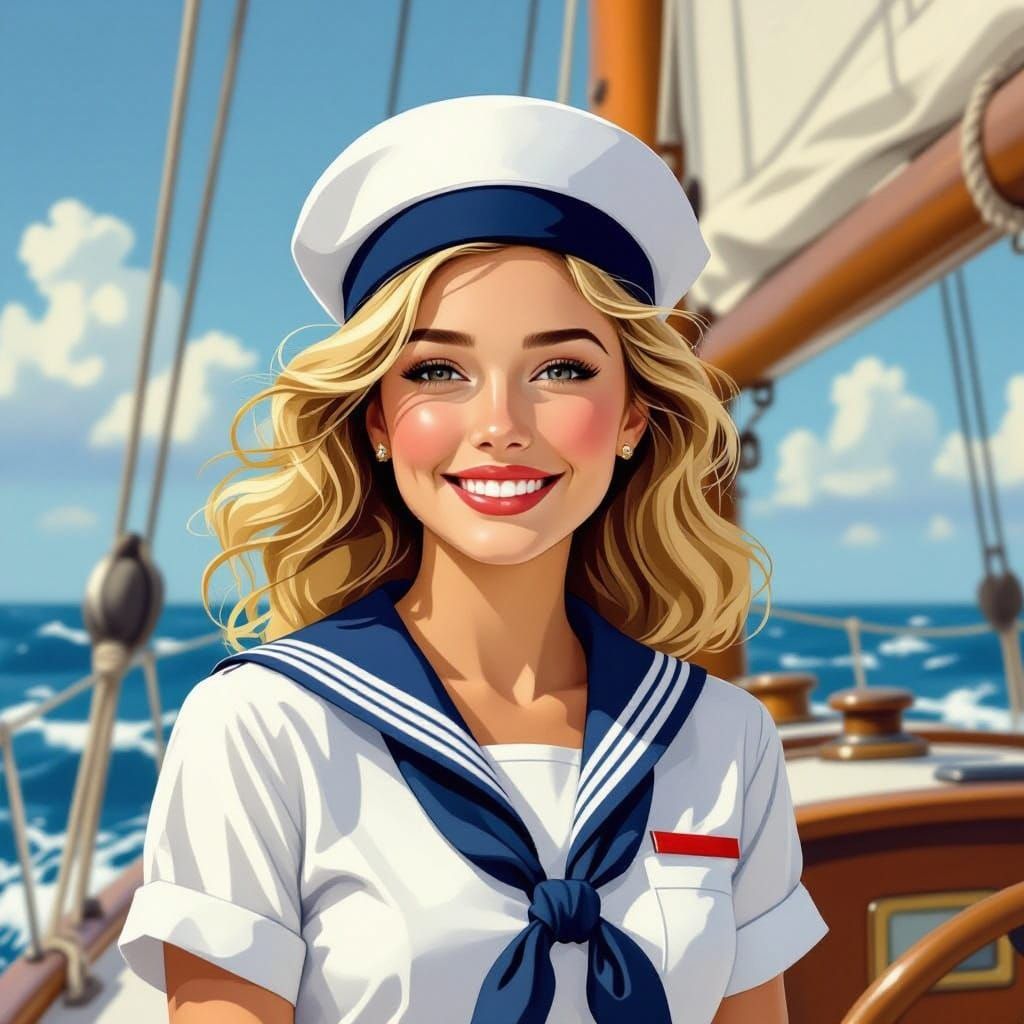 Carefree Sailor on Deck in Illustrative Style