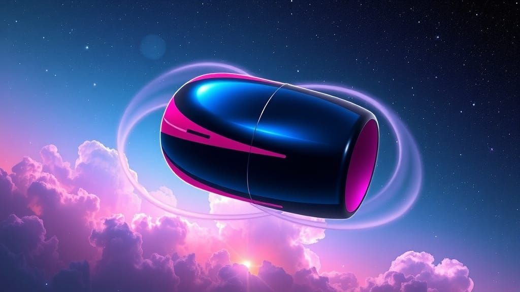 Sleek Metallic Cylinder Floats Amidst Cosmic Nebula