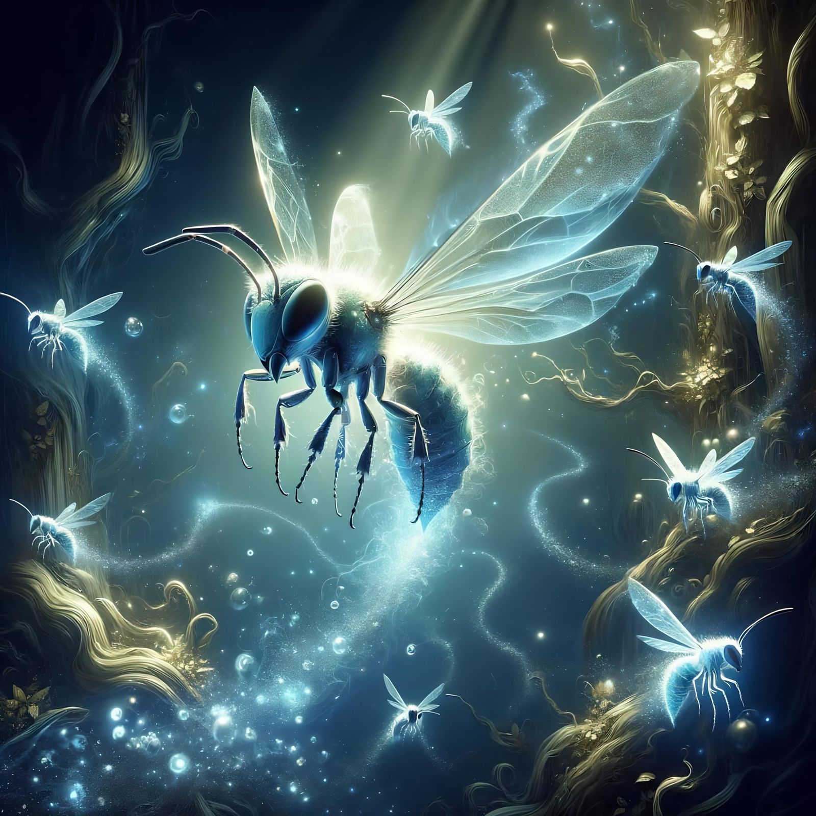 Ethereal Wasps Launch Magical Missiles in Enchanted Forest