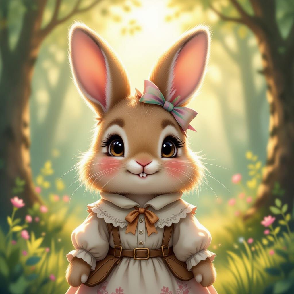 Mystical Bunny Portrait in Dreamy Watercolor Style