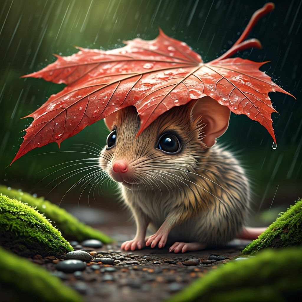 Jerboa Hiding Under Maple Leaf: 3D Digital Art