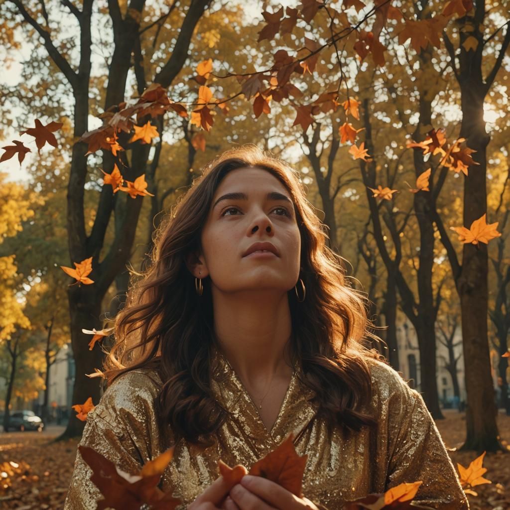 Autumn Road with Falling Leaves in Cinematic Style
