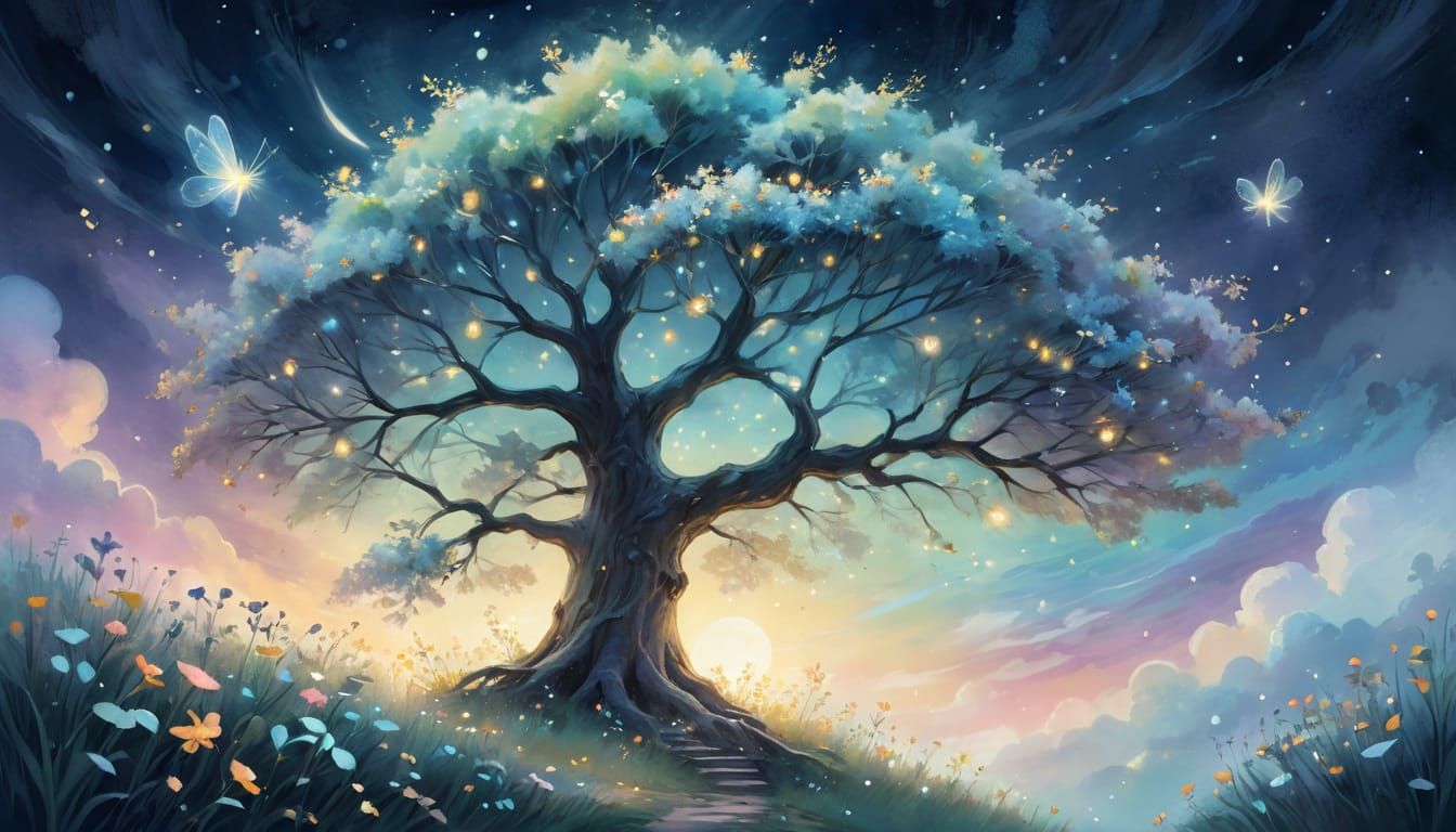 Enchanted Forest Scene in Soft Watercolor Style