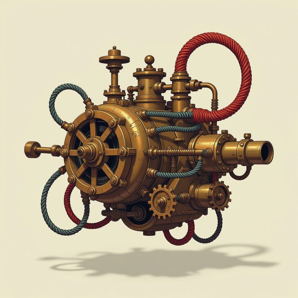 Detailed Steampunk Engine of Wires and Twisted Shapes