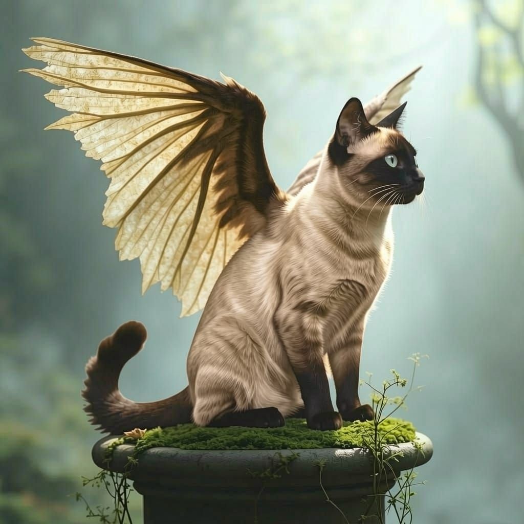 Majestic Winged Feline in Enchanted Forest Setting