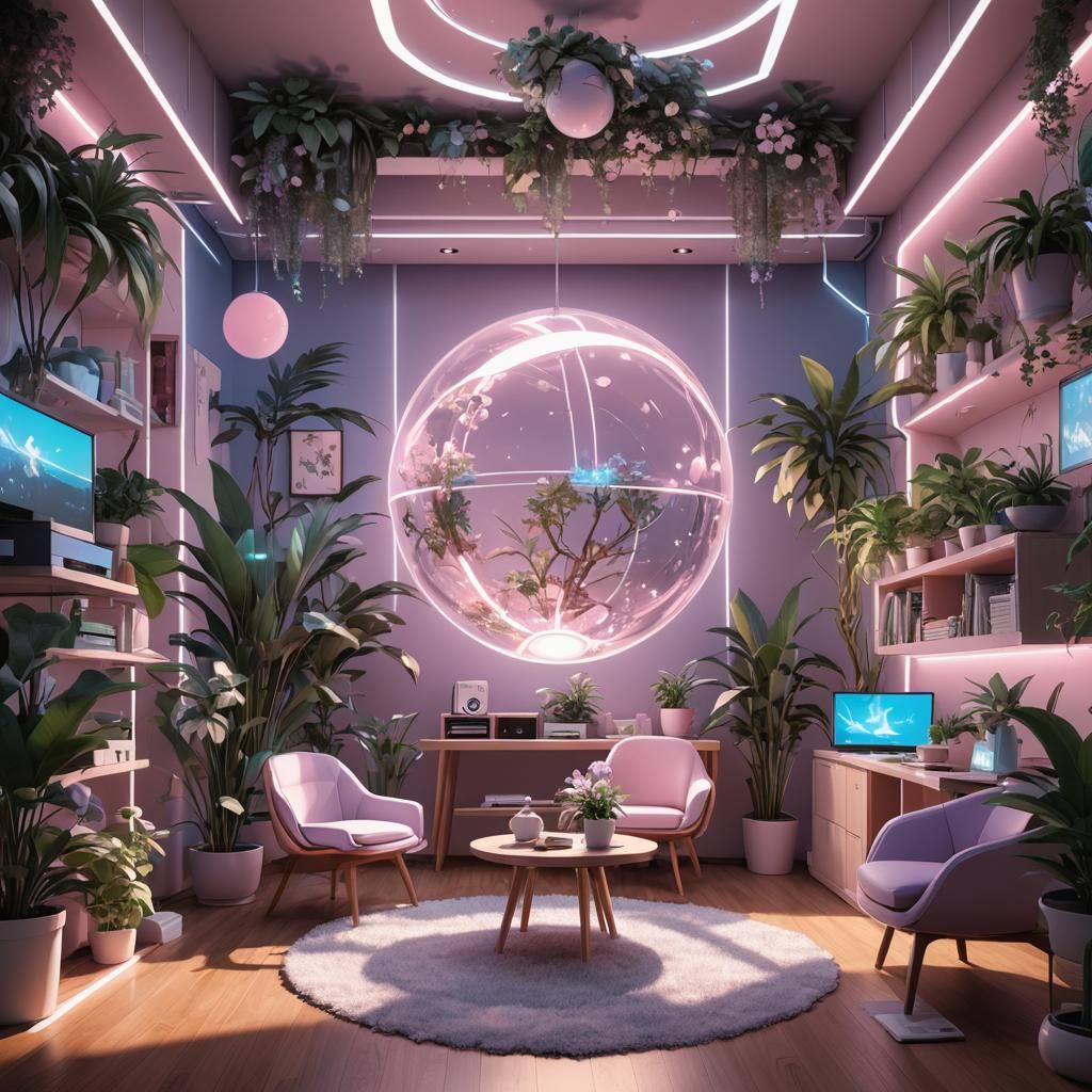 Futuristic Room with Glowing Orb in Anime Style