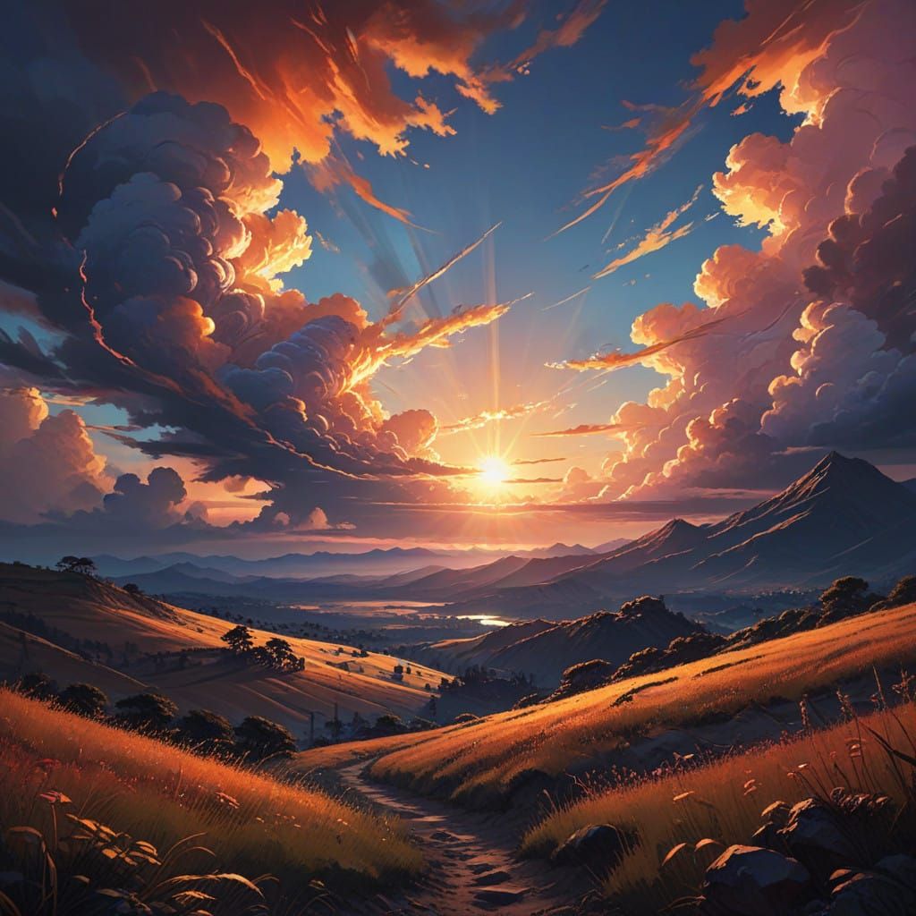 Vibrant Anime Sunset with Bold Brushstrokes