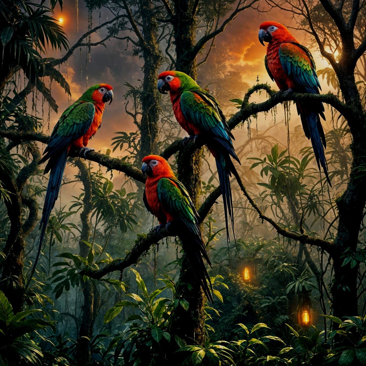 Enchanted Parrot in Dark Fantasy Rainforest Art