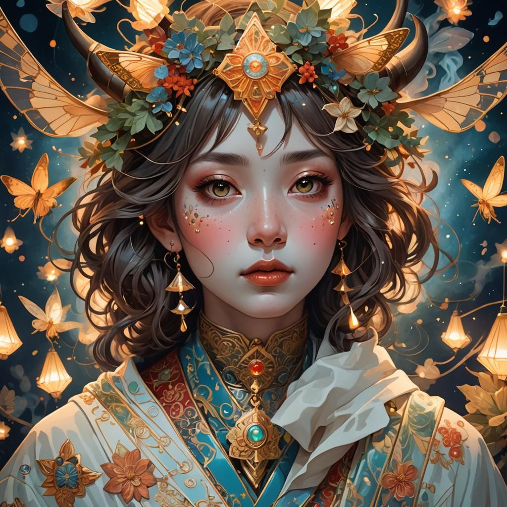 Hyperrealistic Smoking Cow with Christmas Lights