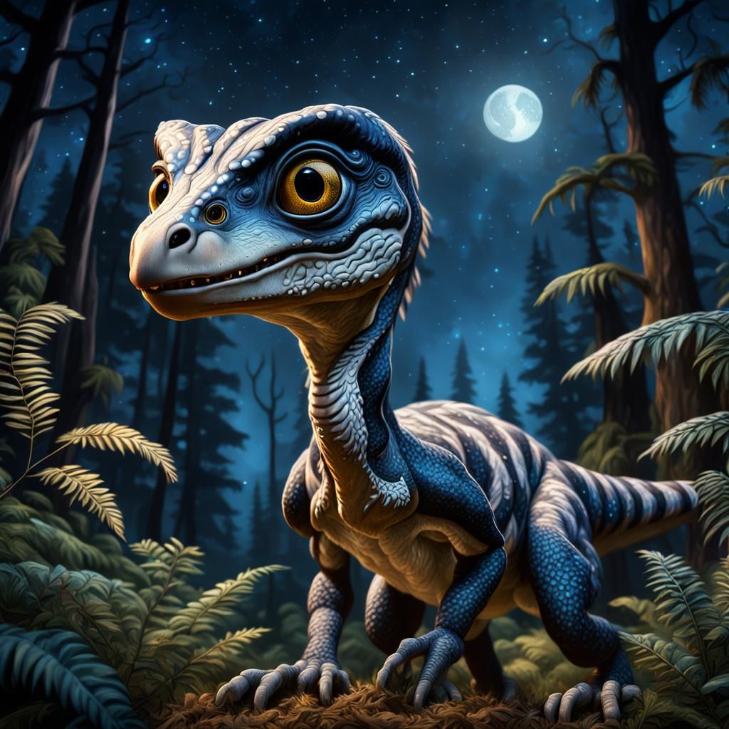 Enchanting Big Eyed Raptor Gazing at Celestial Wonders in Dr...