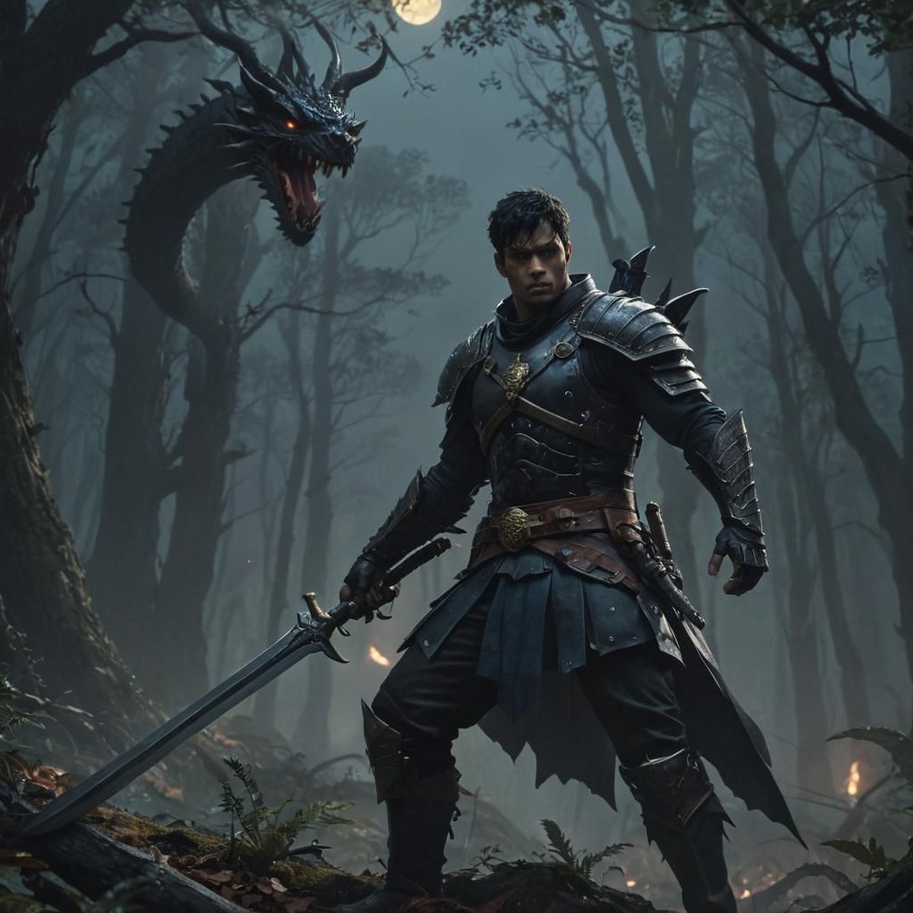 Dark Fantasy Warrior in Mystical Forest