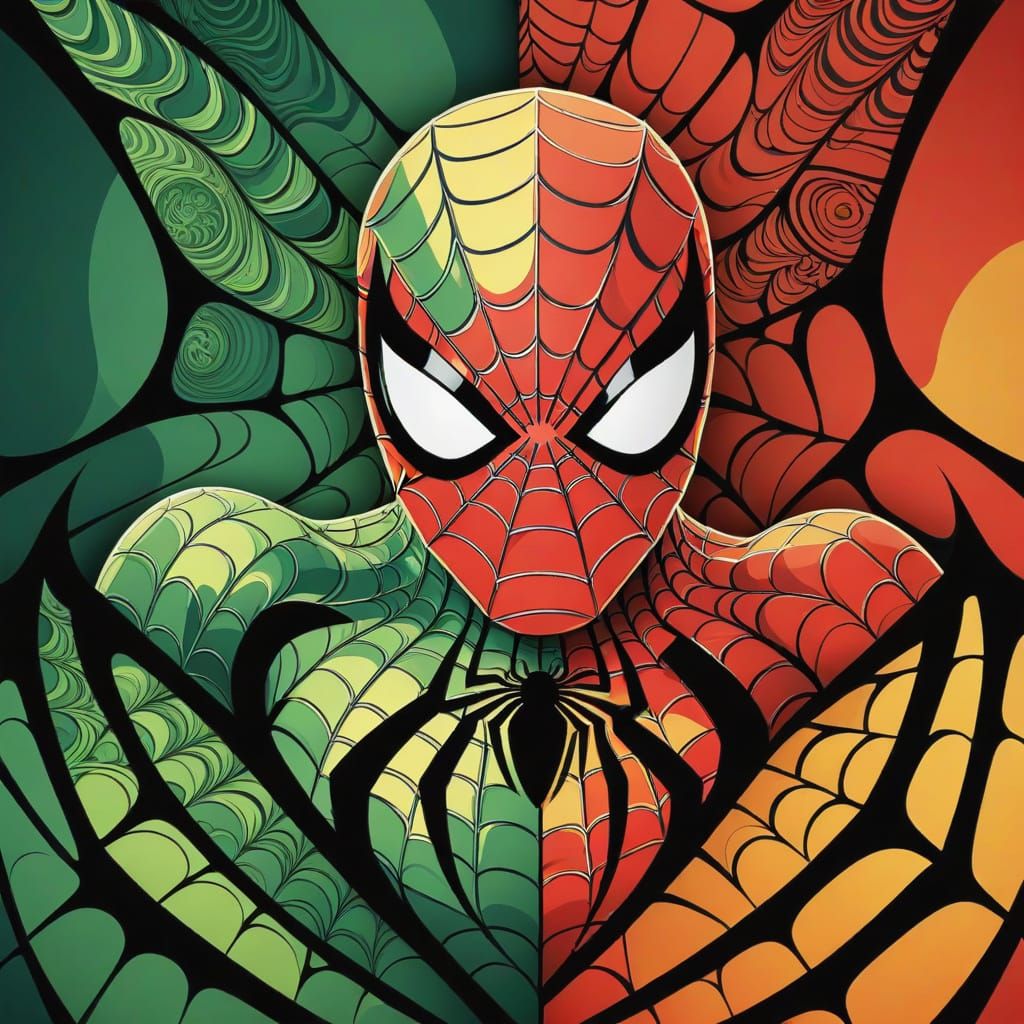 Abstract Vector Spiderman in Gouache Painting Style