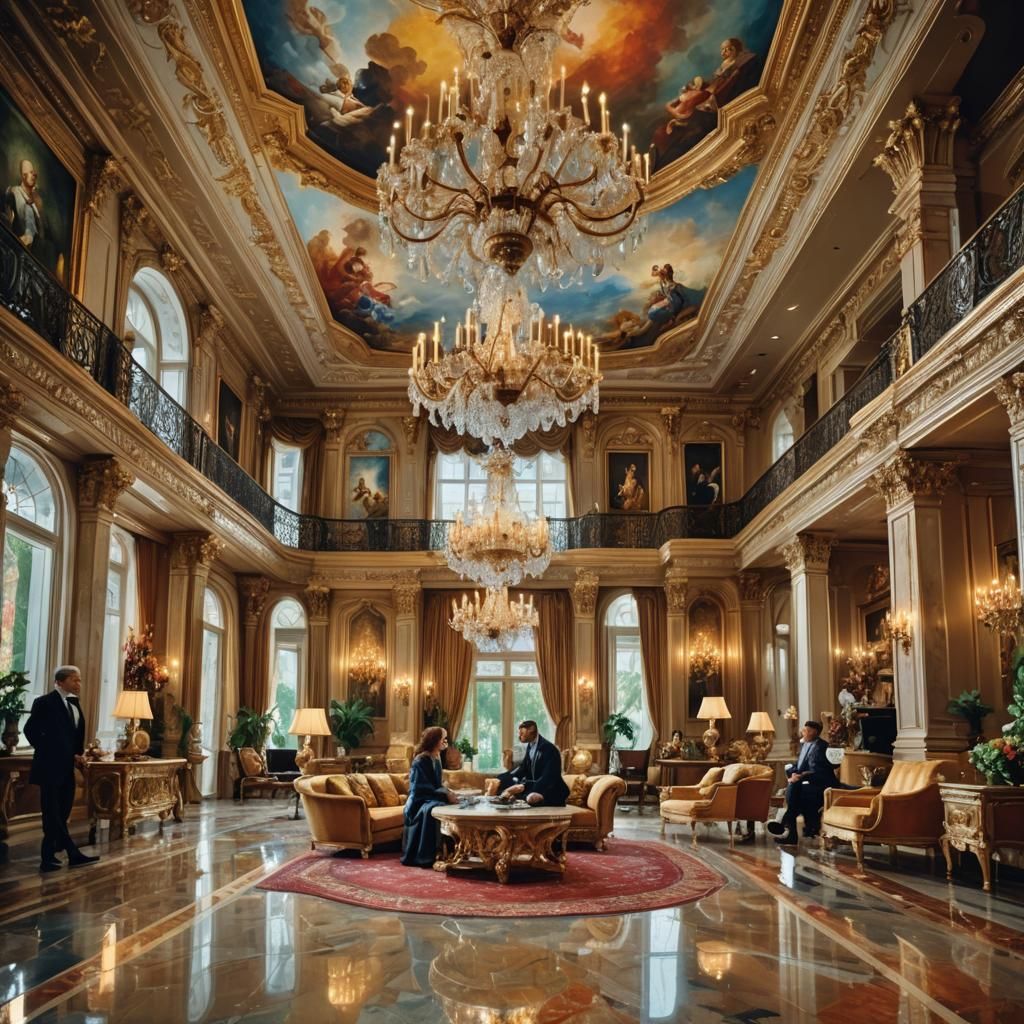 Wealthy Couple Relaxing in Luxurious Interior