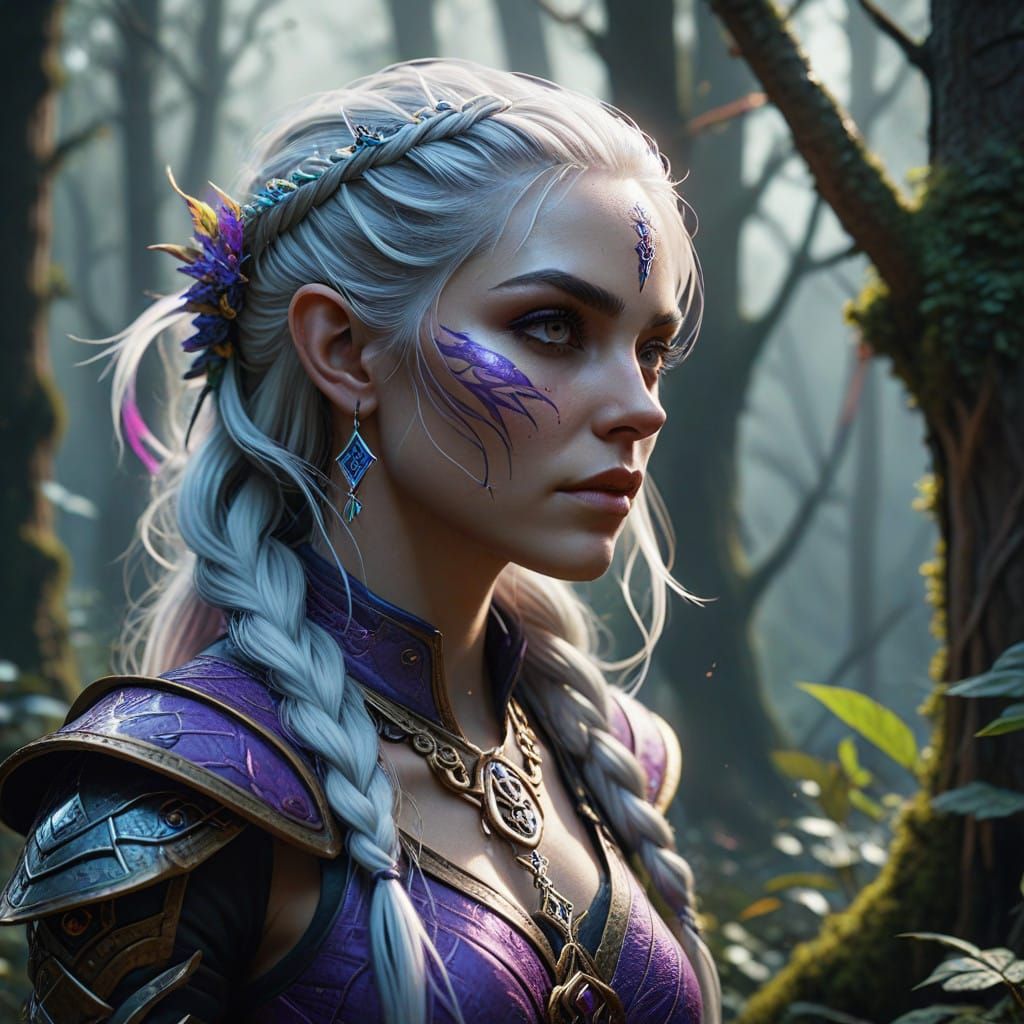 Ethereal Dark Elf Ranger in a Mystical Forest