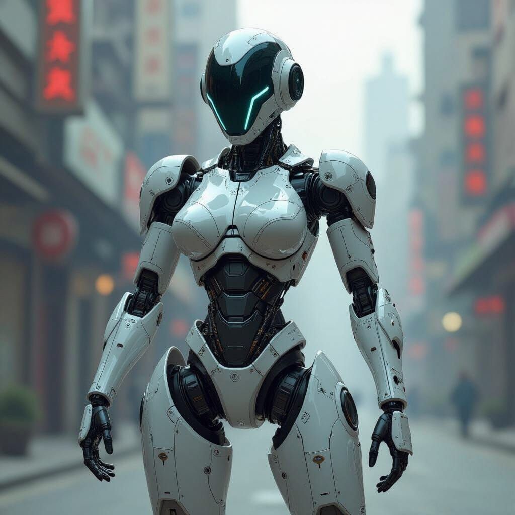 Cyberpunk Robot with Curvy Mechanical Body