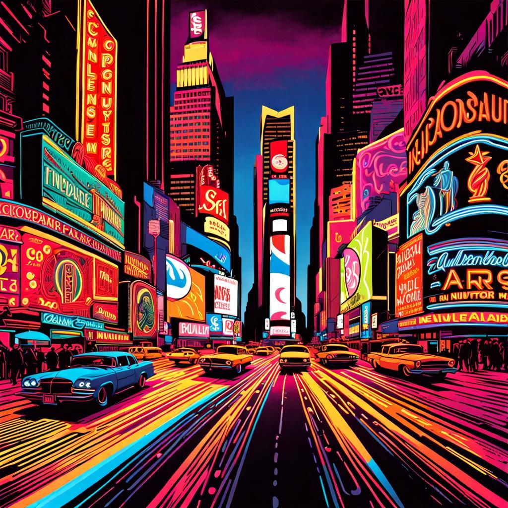 Times Square at Night in Art Nouveau Style