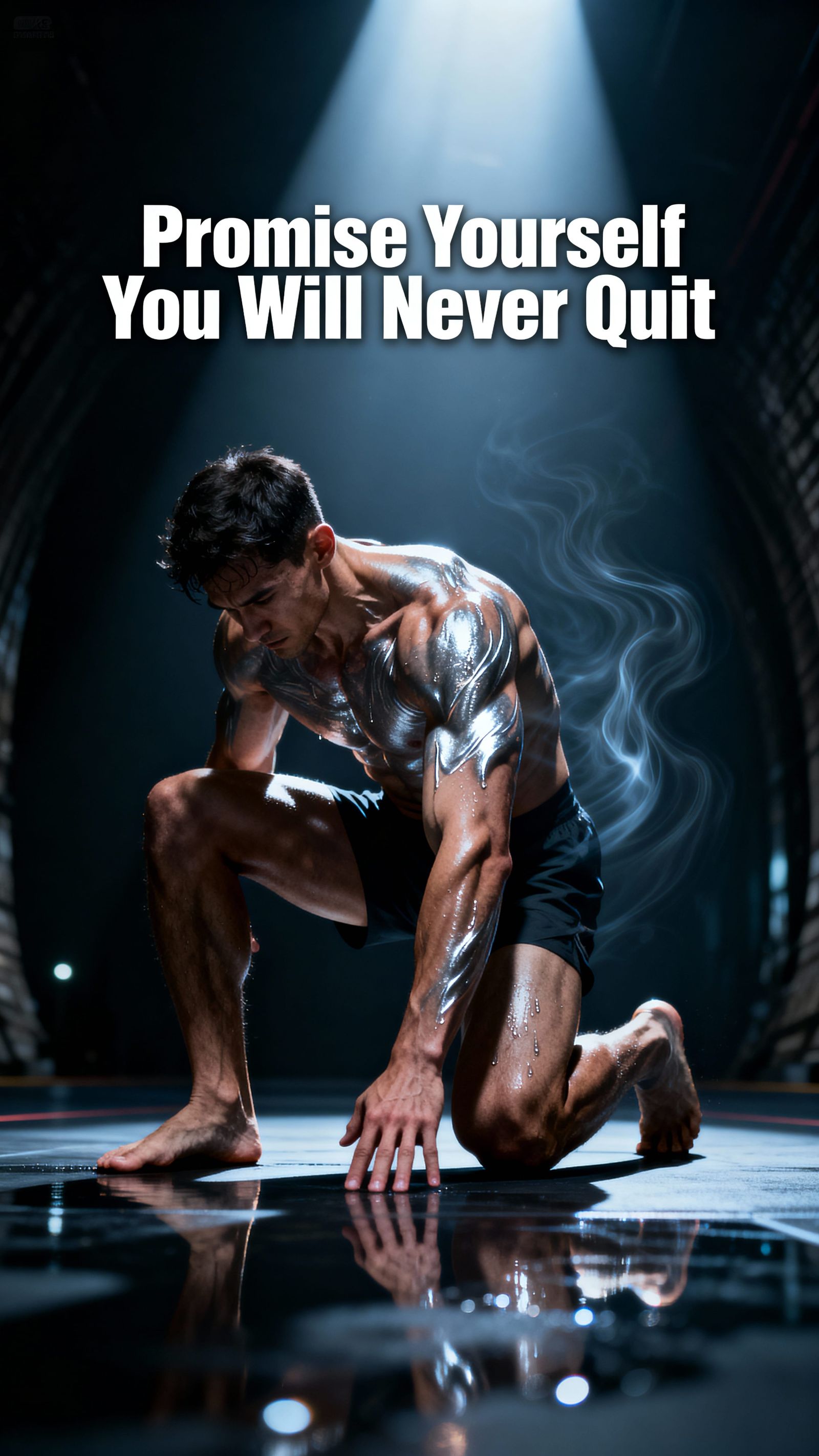 Athlete Kneeling in Darkness: Hyper-Realistic Cinematic Port...