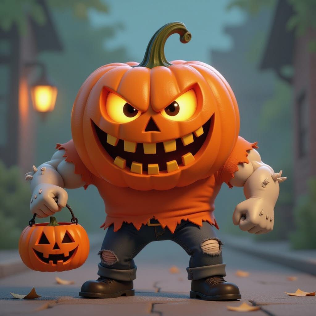Menacing Jack-O-Lantern in Pixar Animation Style