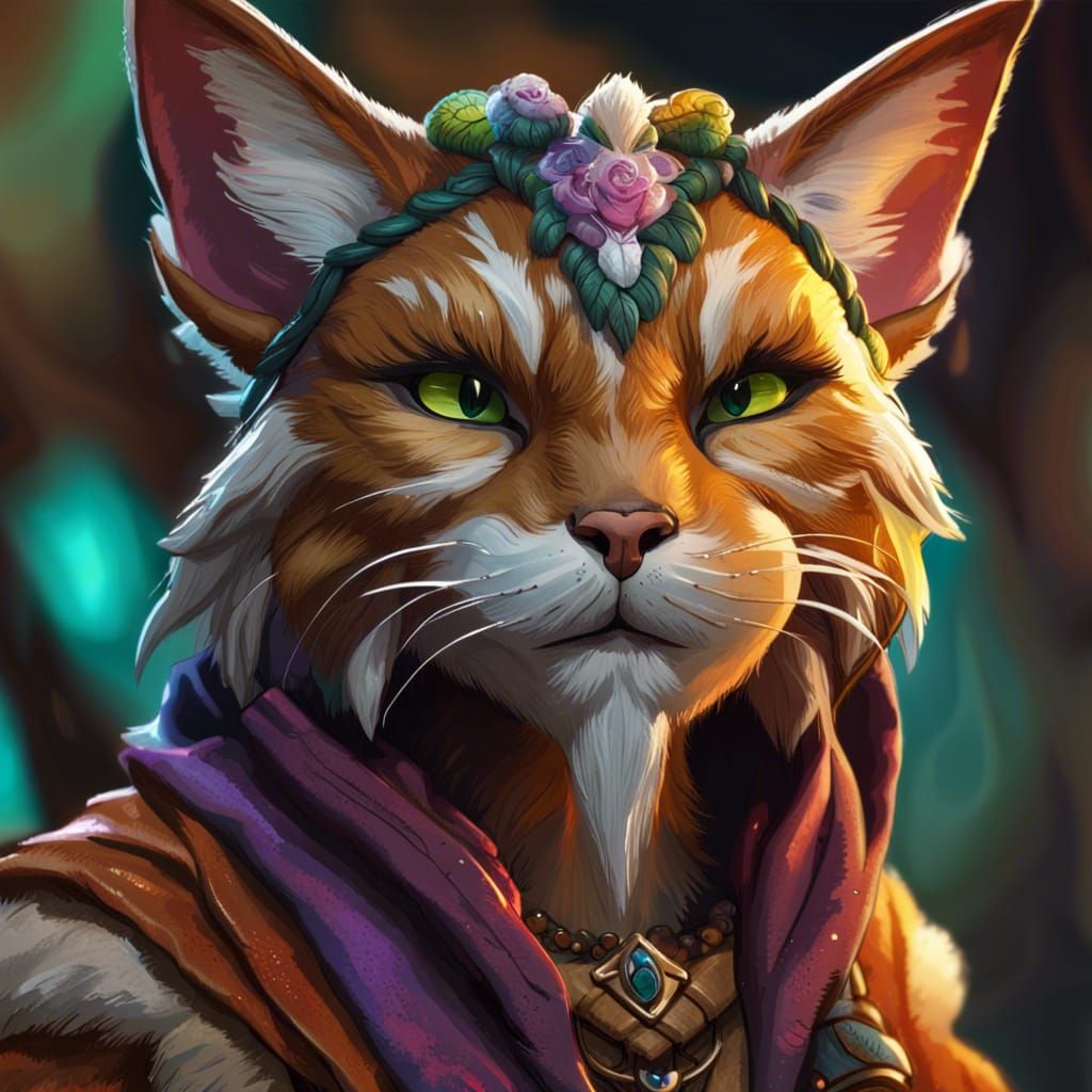 Tabaxi Druid Casting Magic in Splash Art Style