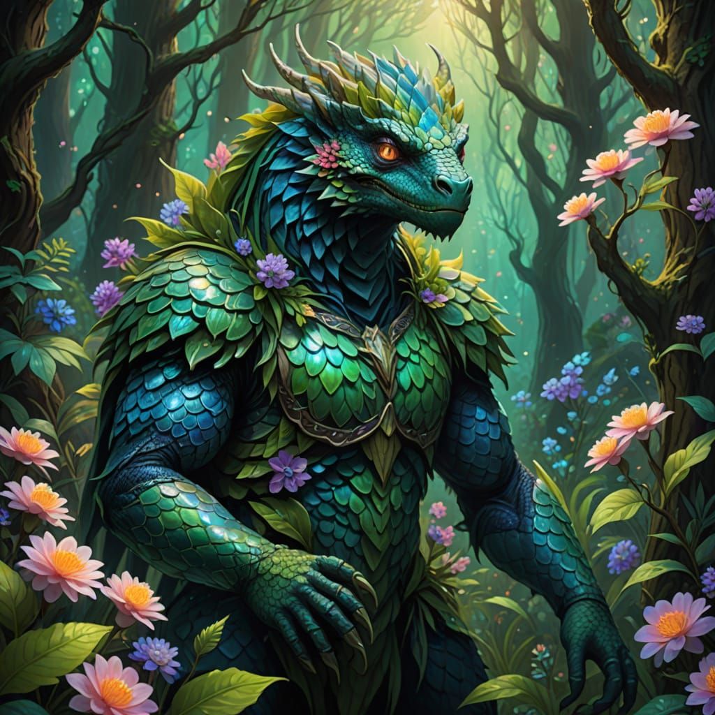 Mystical Forest Lurker with Flowers: Fantasy Concept Art