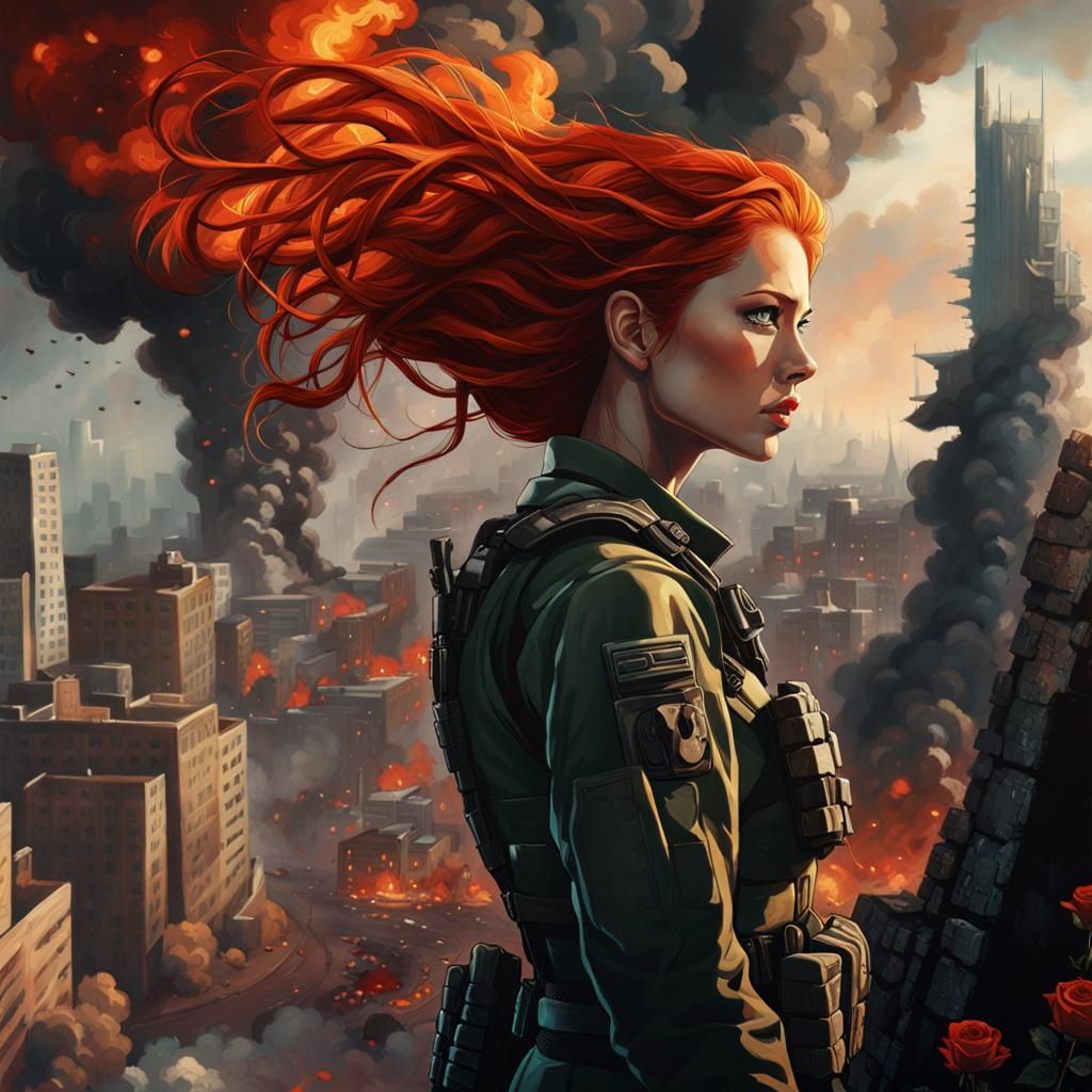 Red-Haired Warrior at World's End: Hyperrealistic Concept Ar...