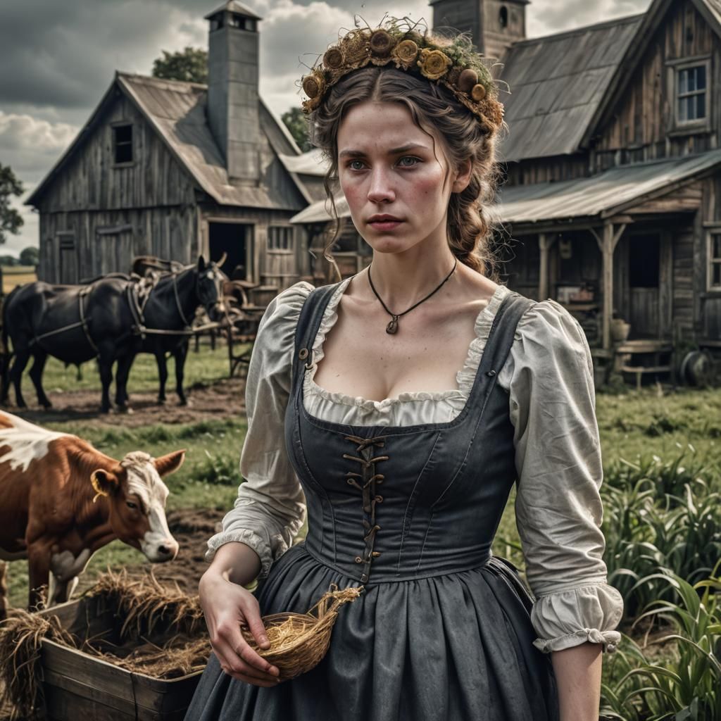 Biopunk Milkmaid on a Victorian Farm