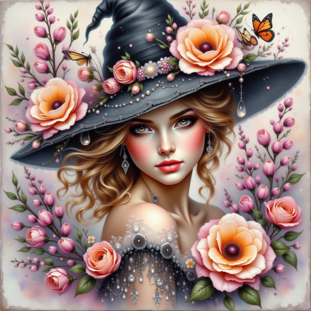 Enchanting Watercolor Witch in a Whimsical Candlelit Scene