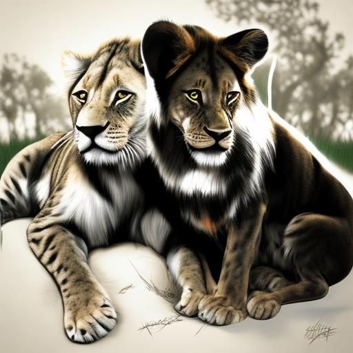 Kitty and Lion Play in Sunny Savannah