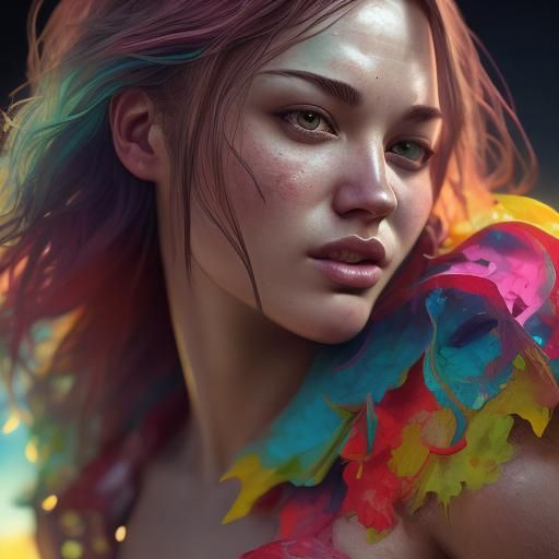 Hyperrealistic Portrait with Colorful Splash Art Background