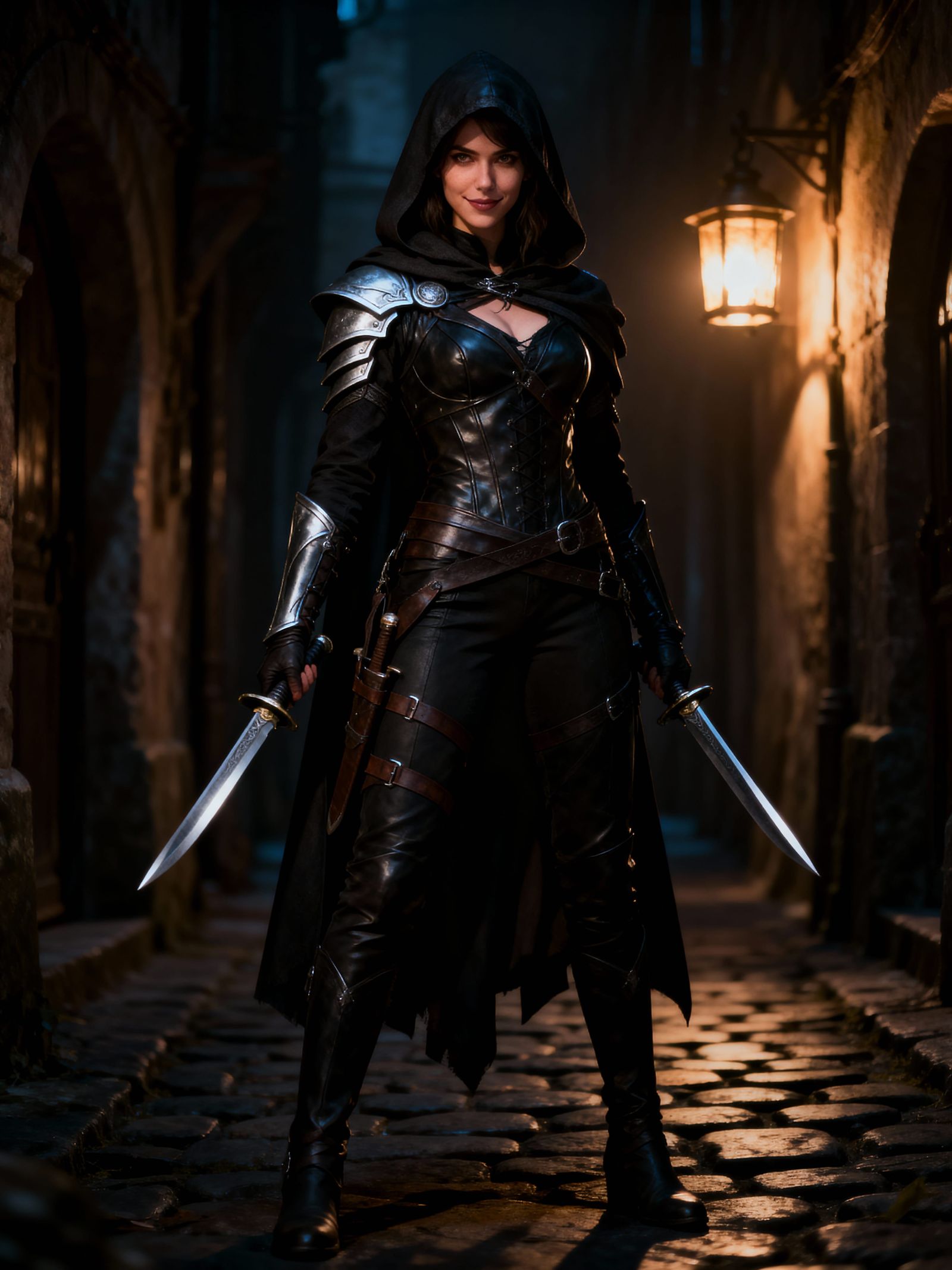 Beautiful Female Rogue in Medieval Fantasy Alley