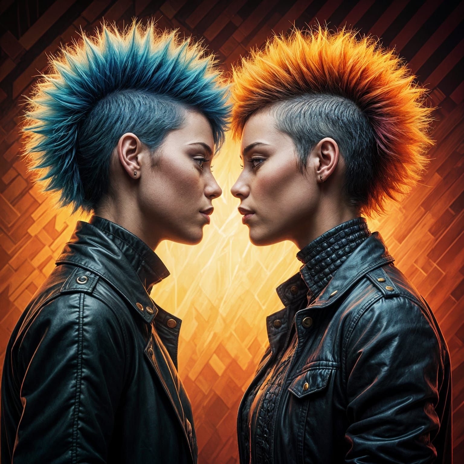 Girls with Vibrant Punk Hair Approach in a Diagonal Composit...