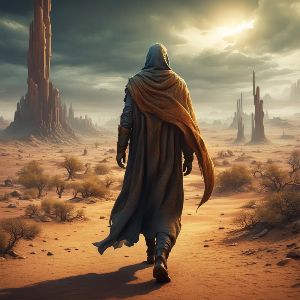 Desert Traveler in Radioactive Wasteland: Digital Art