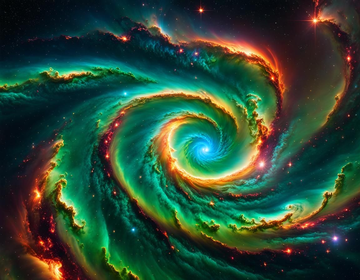 Galactic Whirlpool in a Nebula Sea