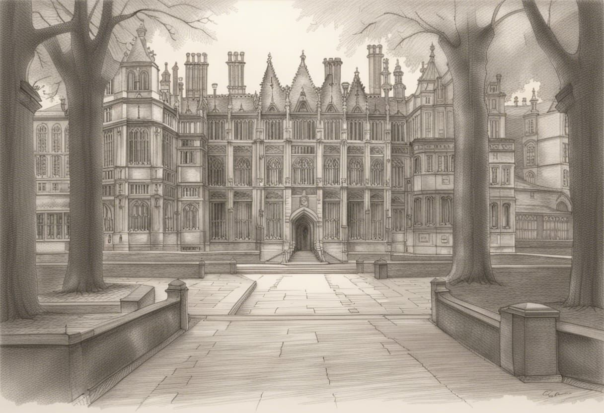 Cambridge University: Dark Academia Pencil Sketch