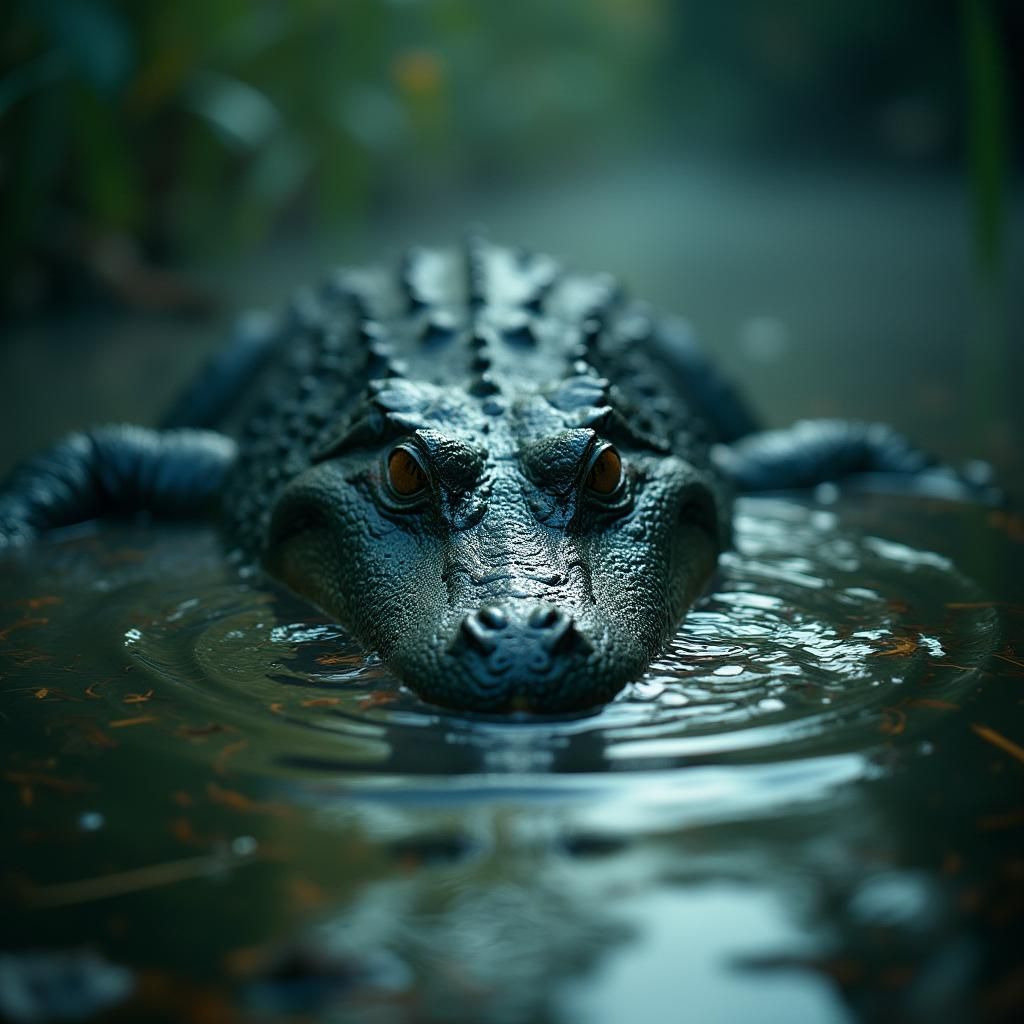 Mystic Alligator in Murky Swamp: Cinematic Film Still