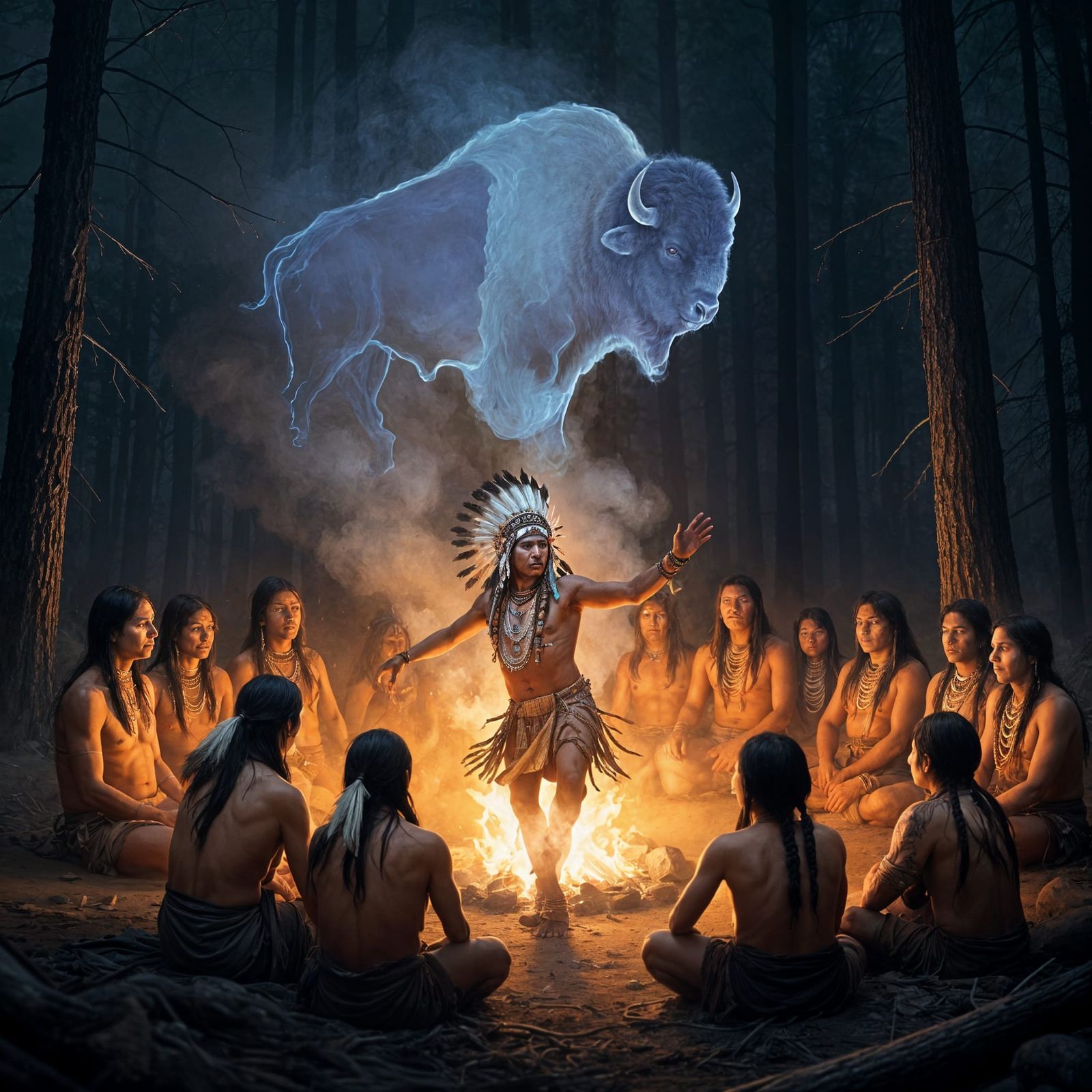 Surreal Bison Omen Appears in Shaman Ritual