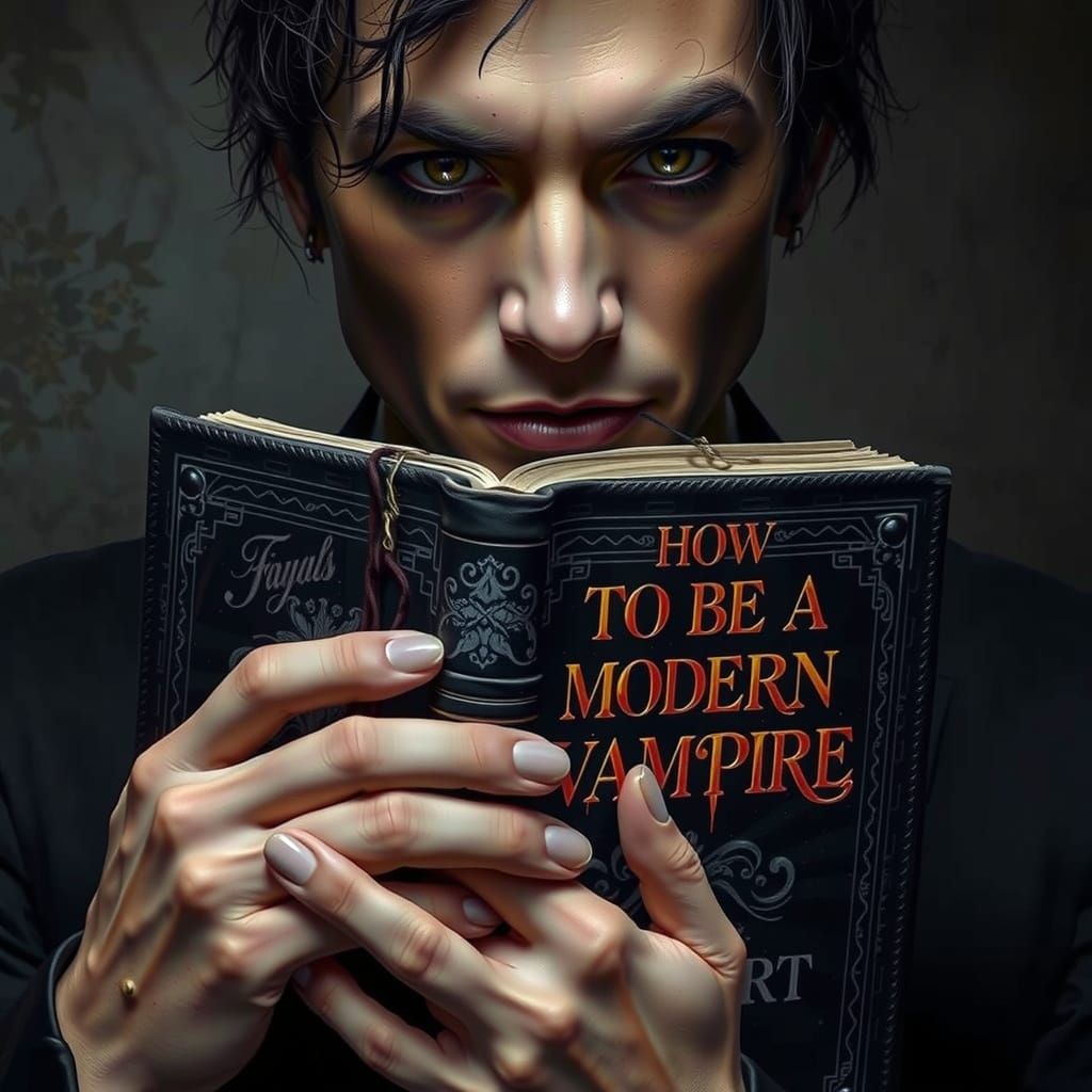 Mysterious Vampire Figure in Elegant, Golden-Lit Study