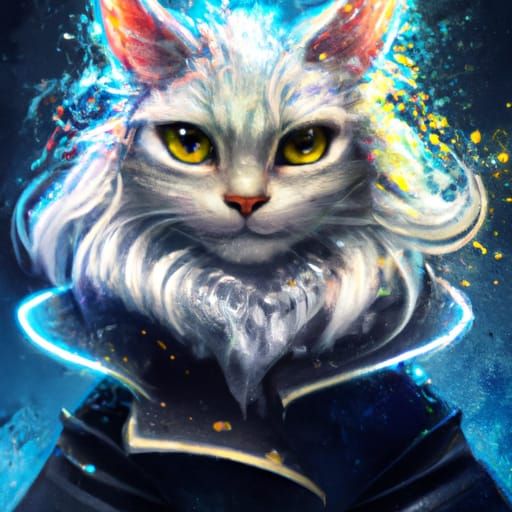 Silver Long-Haired Cat in Suit: Art Nouveau Portrait