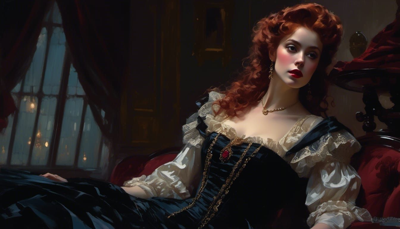 Victorian Vampire Mina Harker in Dreamy Vignettes Style