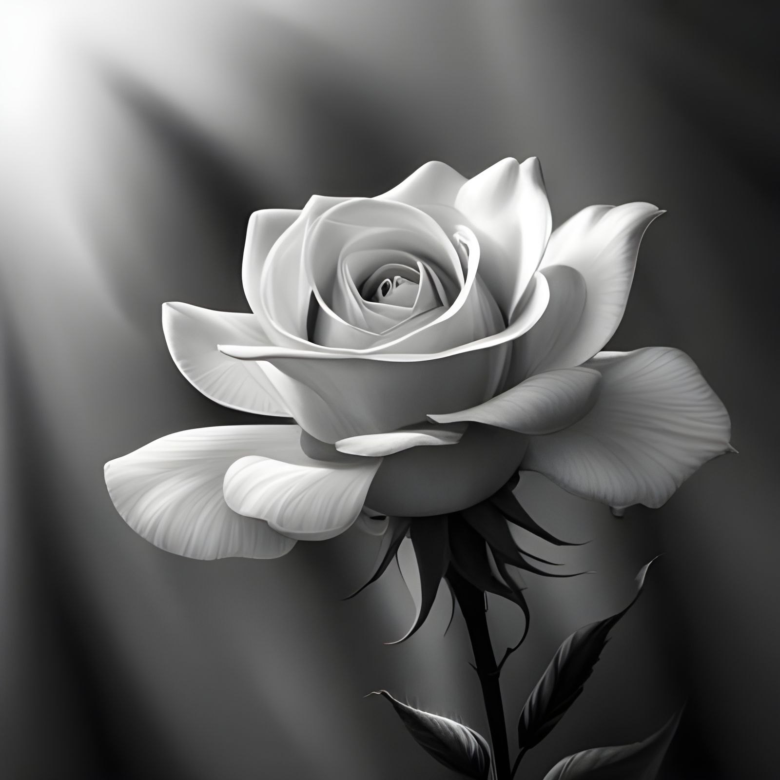 Monochrome Rose in Bloom: Photorealistic Concept Art
