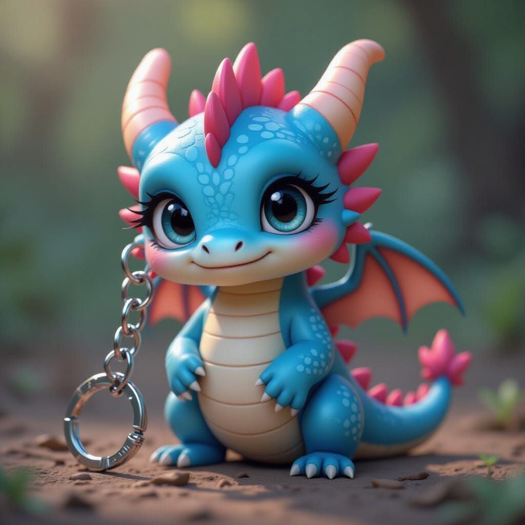 Cute Chibi Dragon Keychain Cinematic Film Still
