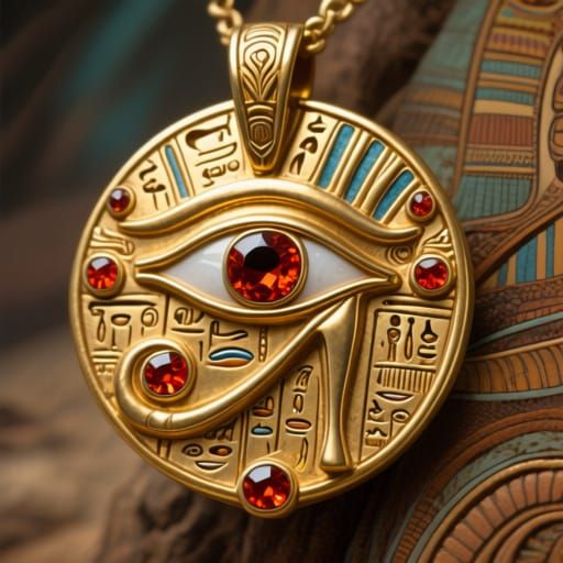 Golden Eye of Horus Amulet with Hieroglyphics