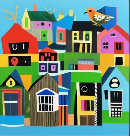 Surreal Birdhouse as Gouache Painting