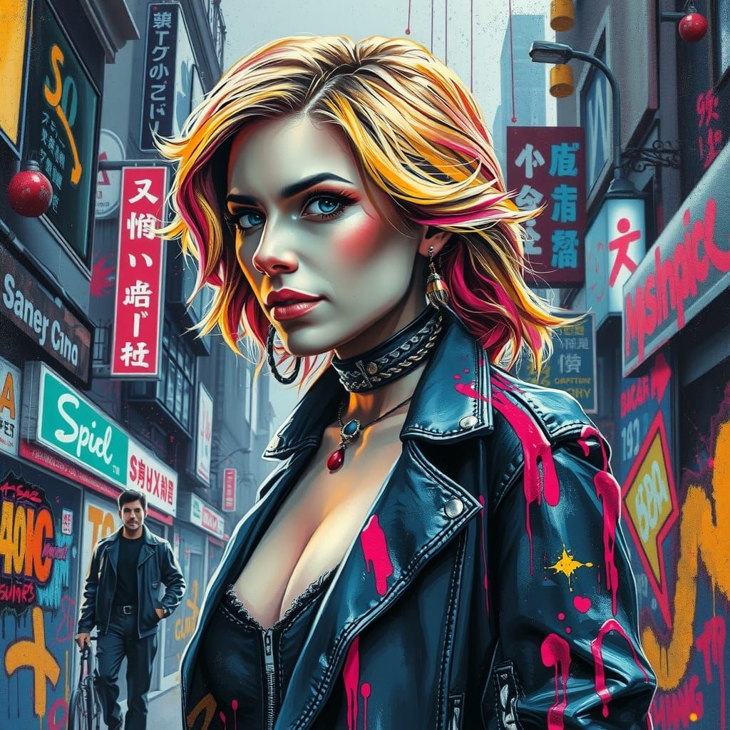 Ghost in Shell Cyberpunk City Graffiti Art