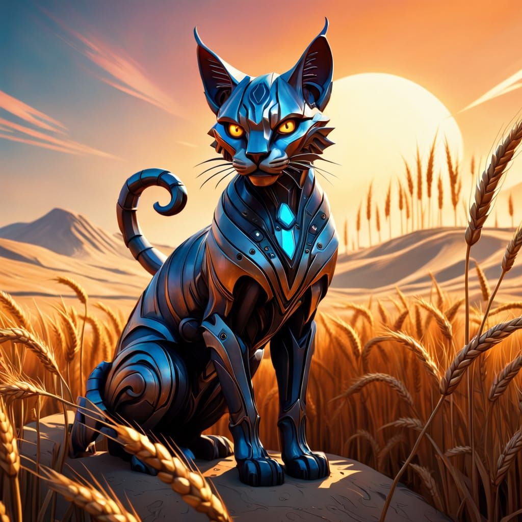 Futuristic Werecat Statue on Alien Planet