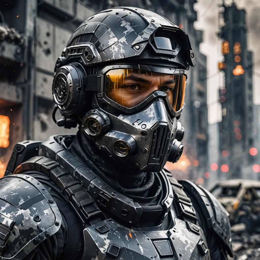 Futuristic Soldier Portrait in Heavy Armor