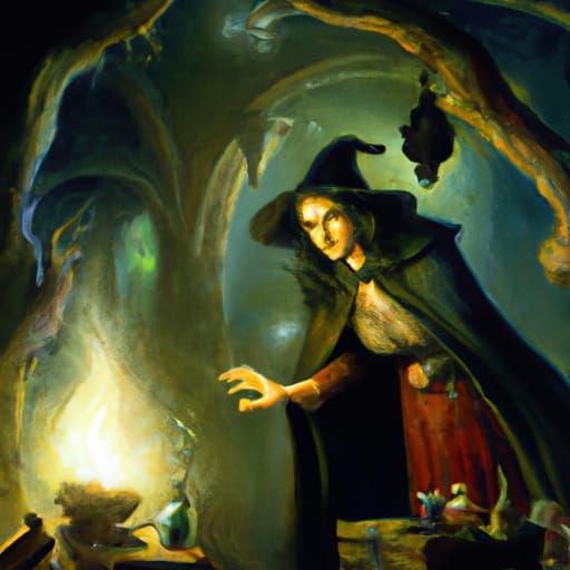 Ethereal Witchcraft Scene as Oil Painting