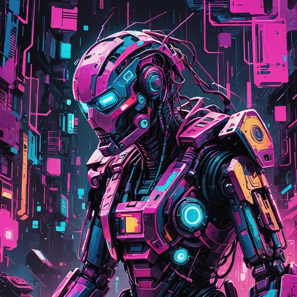 Abstract Robotic Nomad in Cyberpunk Dreamscape