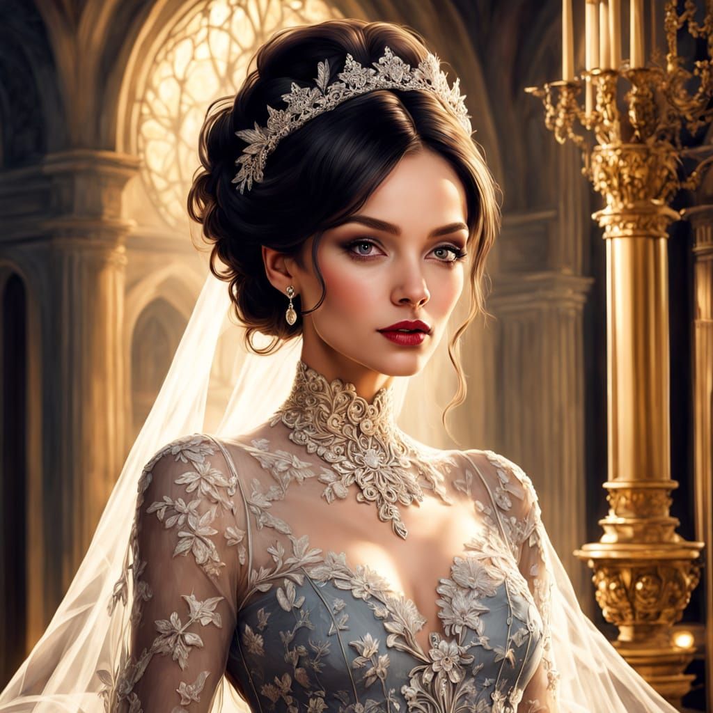 Elegant Gothic Wedding Portrait in Oil Painting Style
