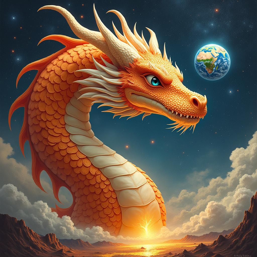 Dragon Portrait with Earth Eyes in Digital Matte Painting